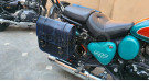 For Royal Enfield Goan Classic 350 Leather Pannier Navy blue Bags With Mounting - SPAREZO For Royal Enfield Goan Classic 350 Leather Pannier Navy blue Bags With Mounting - SPAREZO